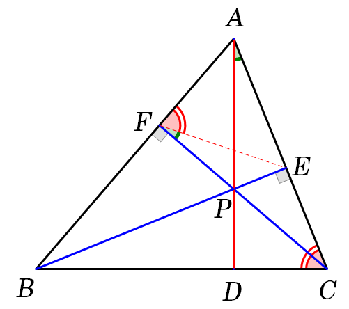 수심(orthocenter) 정리, 삼각형의 세 수선은 한 점에서 만날까? (feat: 수심계_orthocentric system, 원내접 사각형) — 그림 4