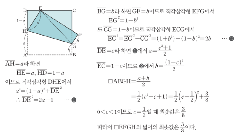 학생들이 힘들어하는 정사각형 접기 문제 넓이의 최솟값, 알티쌤 최간단 풀이 (feat. 아마도 모범답안) — 그림 6